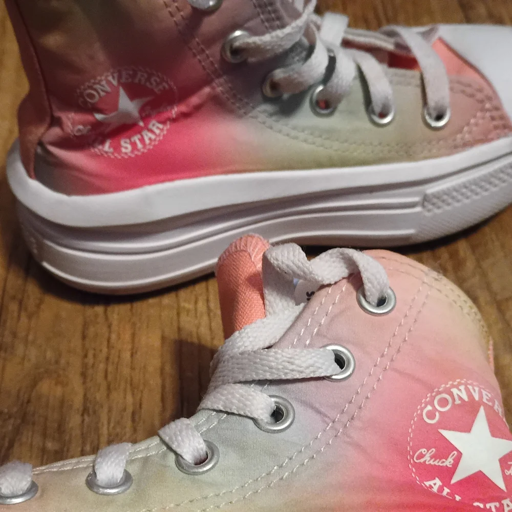 Converse Pink and Green High-Top Sneakers with Chunky Sole - Picture 10 of 16